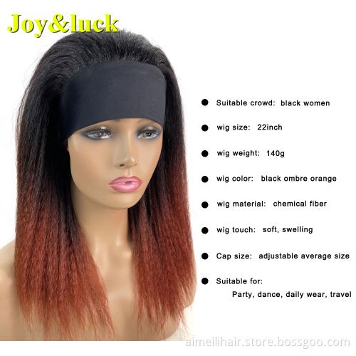 Wholesale Price High Temperature Resistant Fiber Synthetic Wigs For Black Women Long Straight Black Ombre Red Headband Hair Wigs